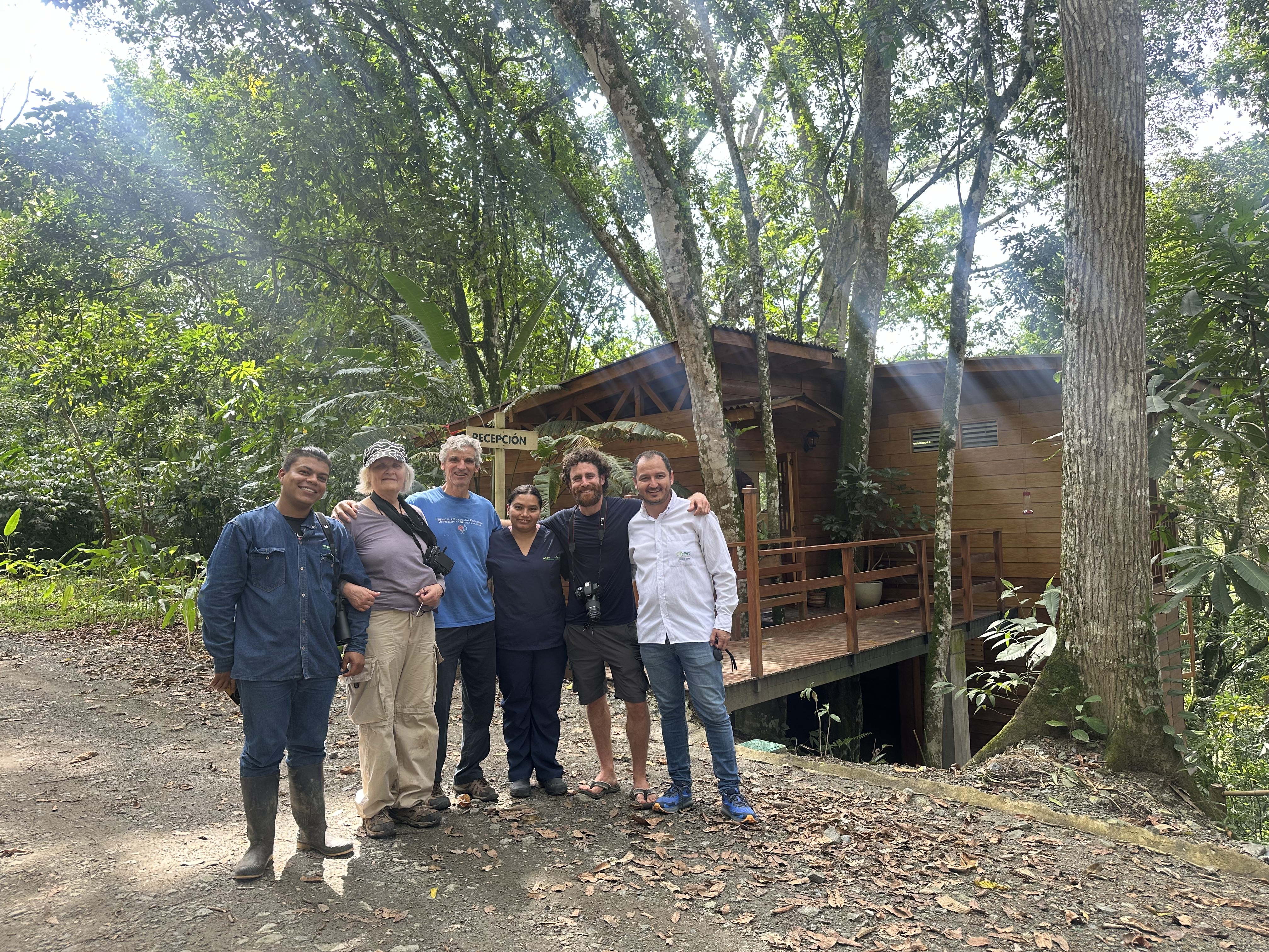 Successful birding group with local guides at CHEC La Esmeralda reserve after observing three manakin species